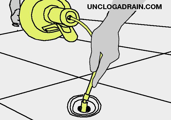 Unclog basement floor drain - włóż końcówkę ślimaka do drenażu