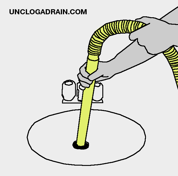 Unclog a drain with wet vacuum - insert nozzle into drain